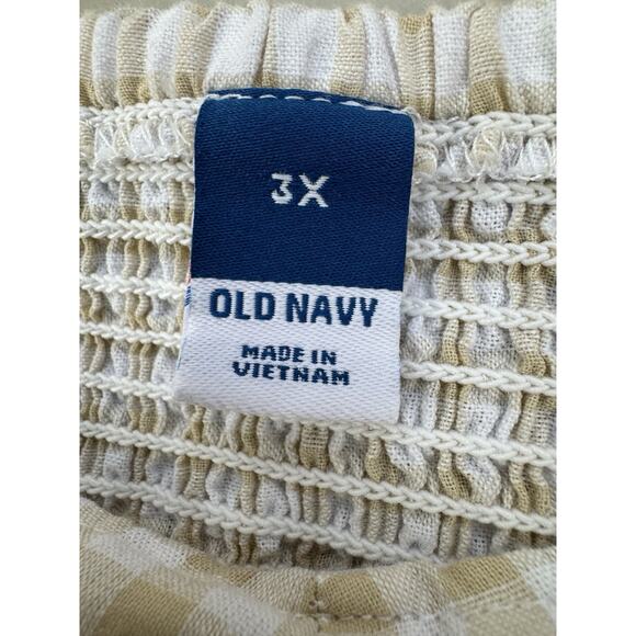 Old Navy Women Puff-Sleeve Smocked Seersucker Babydoll Top 3X Yellow Tan Gingham - Picture 7 of 16